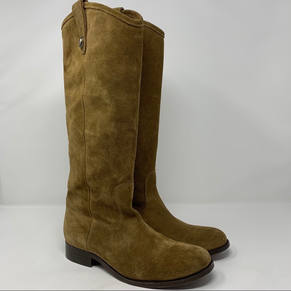 Frye Tall Suede Riding Boots in Olive Brown